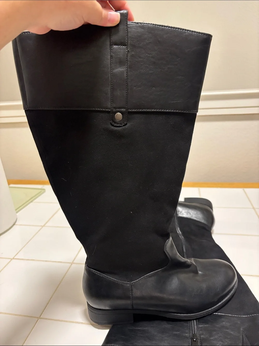 Amazon Black Over-the-Knee Leather & Suede Boots